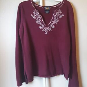 💫💫💫Rt 66 MAROON FLORAL EMBROIDERED V-NECK BOHO SWEATER SMALL